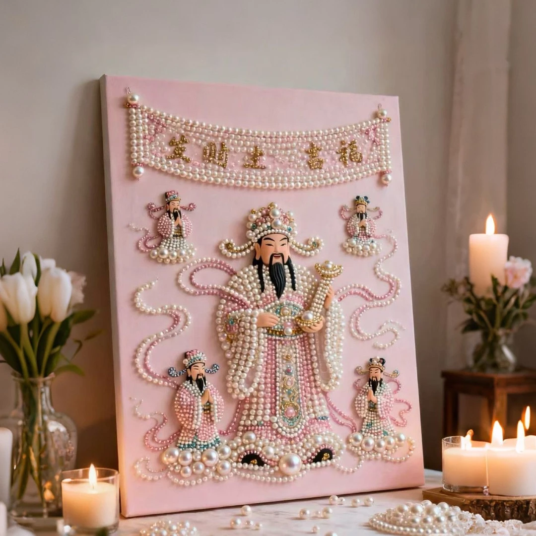 珍珠画diy财神招财珍珠贴画自粘款结婚喜庆送闺蜜结婚礼物装饰画