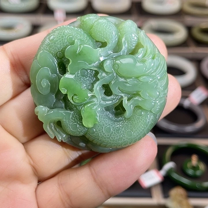 和田玉（碧玉）未镶嵌把件（龙腾盛世）粉青粉绿）