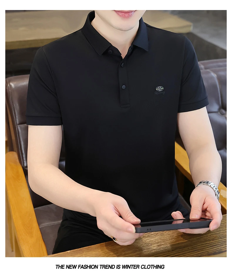 2025新款夏季男款冰丝翻领半袖高端大气Polo衫