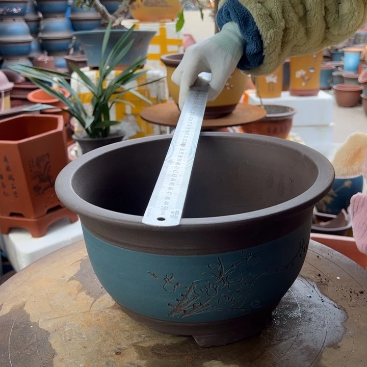 紫砂宜兴紫砂蓝中花盆
