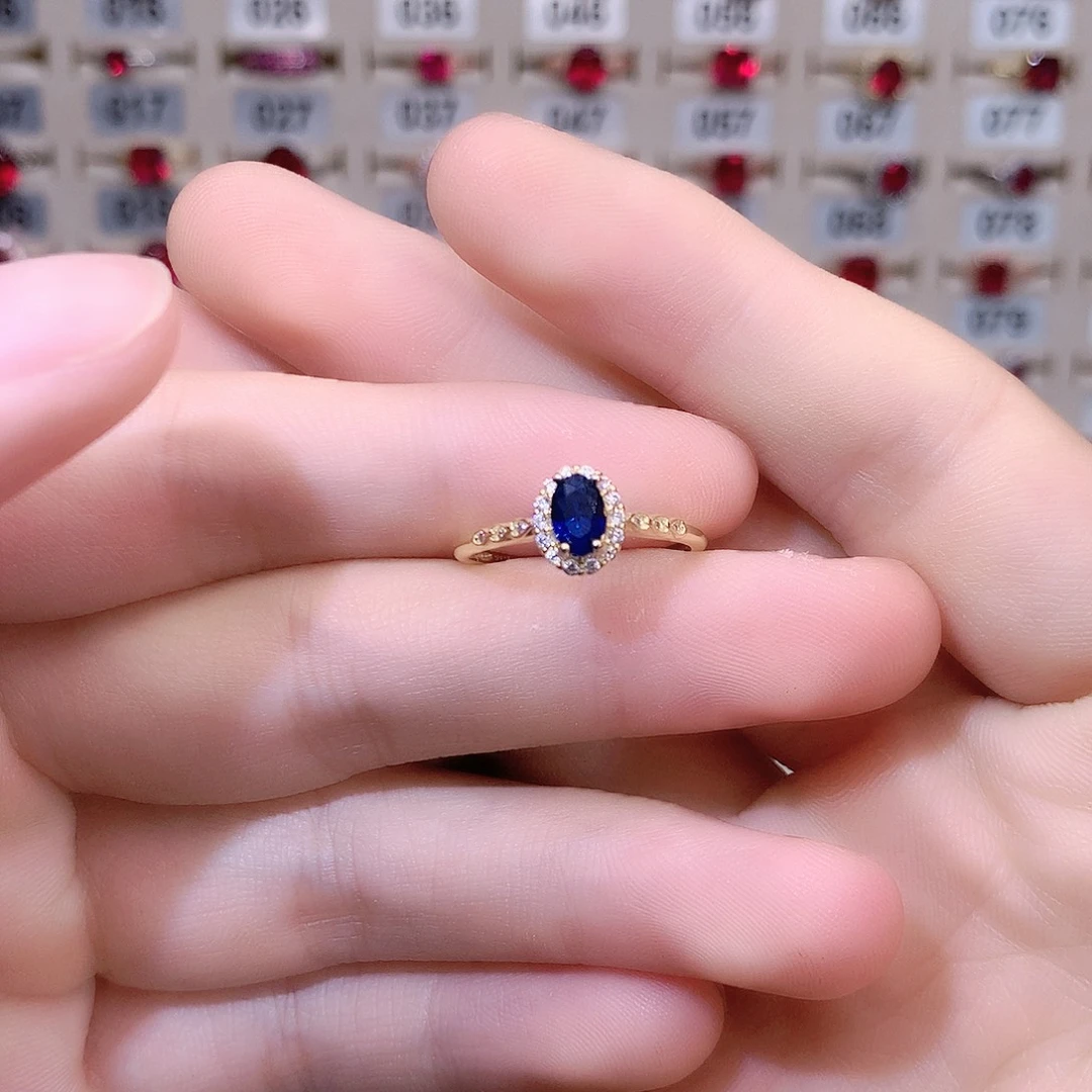 蓝宝石戒指银S925镶嵌金色46