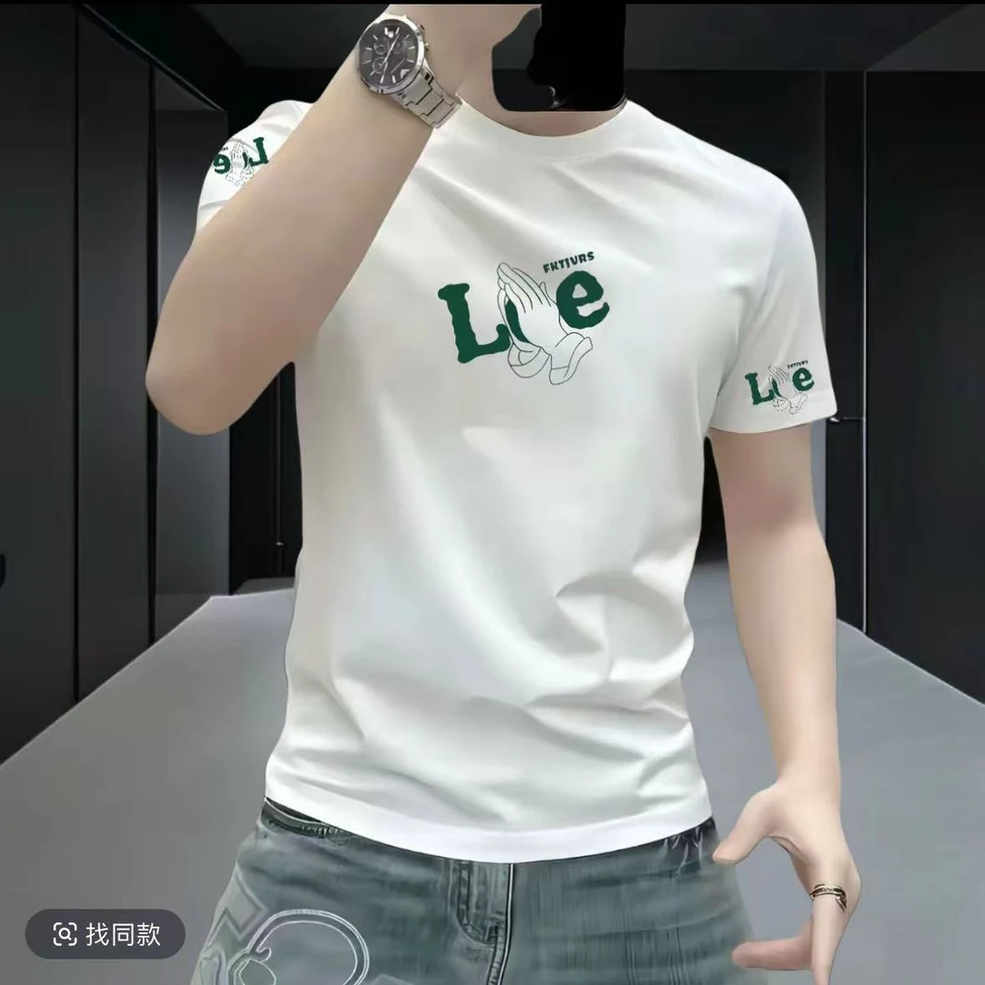 2025夏季新款时尚潮流男士百搭高端弹力修身圆领短袖体恤