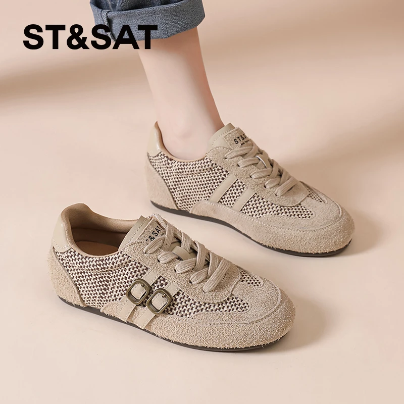 星期六不累脚德训鞋女士2025新款秋季时尚休闲鞋复古透气平底女鞋
