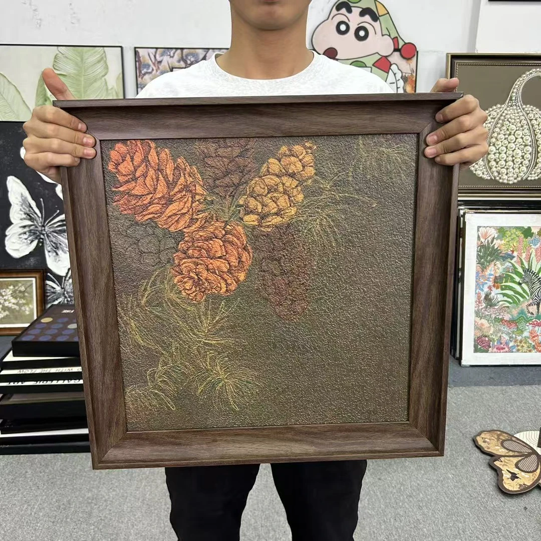 复古法式新中式松果客厅沙发背景墙法式复古艺术装饰画5050