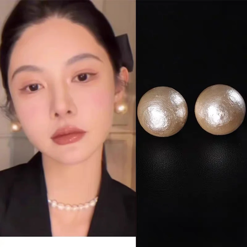 铜合金仿珍珠耳饰 mona同款耳环棉花大珍珠复古纯银耳钉轻奢高