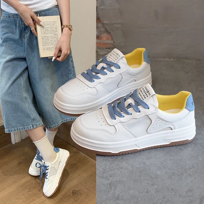 首谷女鞋显脚小网面厚底板鞋女2025新款透气休闲百搭学生小白鞋潮