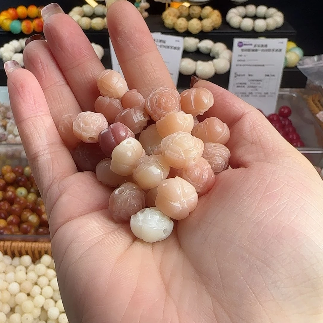 手串菩提根/象牙果卡12粉色山茶25颗