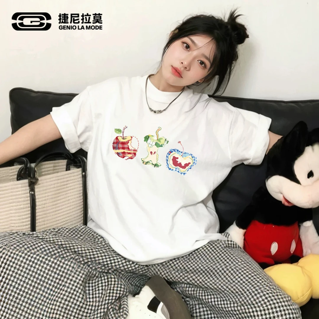 【敖瑞鹏代言】潮牌趣味创意苹果短袖t恤男女款休闲小众百搭ins半袖