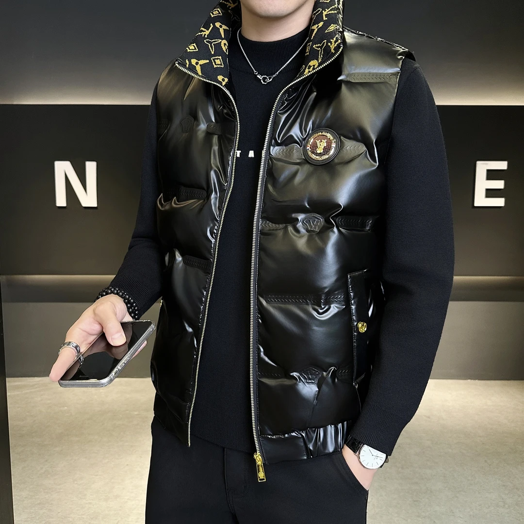 维比萨玻新款秋冬季男士羽绒马甲潮流亮面男装加厚保暖外套