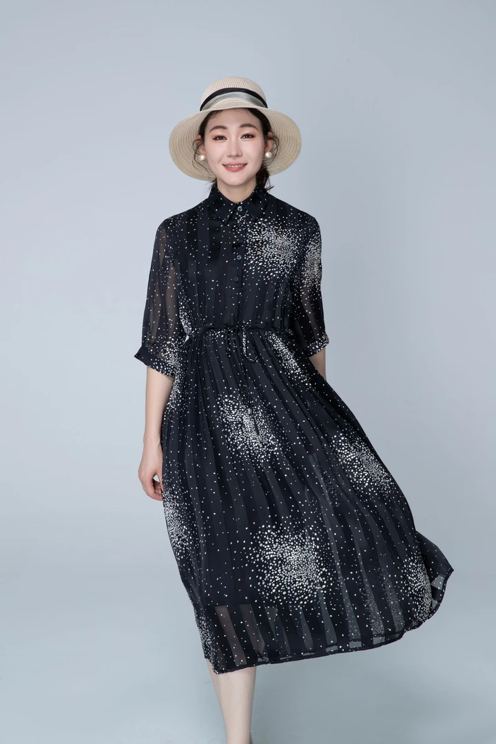 星空@简约收腰显瘦气质连衣裙 宽松时尚连衣裙