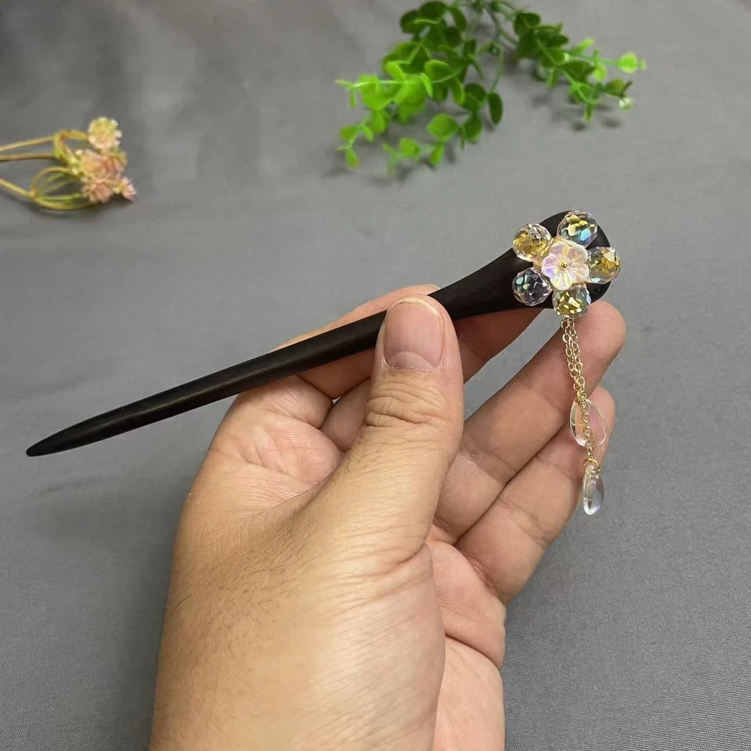 淡粉色系黑檀木发簪发钗新中式头饰发饰古风盘发簪子简约素雅气质