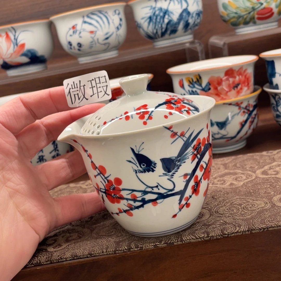 釉下手绘茶具微瑕