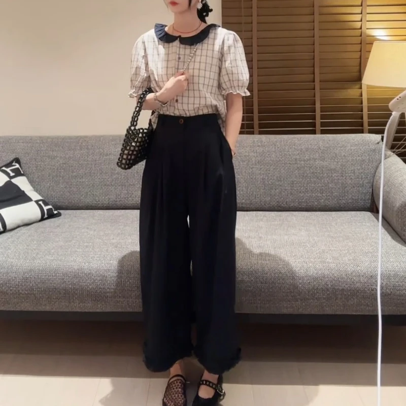 2025夏季新款设计感百搭格子上衣+显瘦气质时尚休闲裤LK2503435