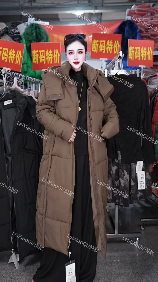 2025纯色棉服女韩版宽松加厚新款长款连帽冬季过膝棉衣棉袄外套女