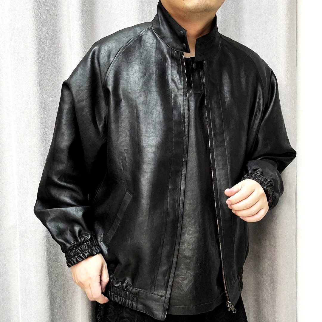 25105农工缎外套桑蚕丝男士复古宽松立领秋季时尚短款春秋潮流
