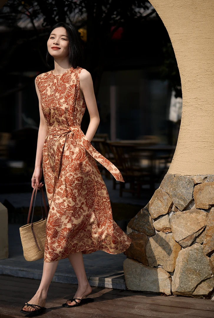 复古法式佩斯利风古典韵律印花连衣裙春夏季新款优雅知性风裙子女