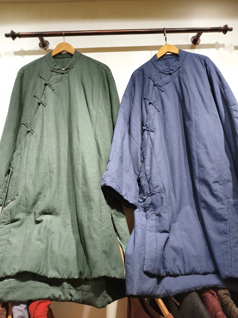新款冬季复古中式斜襟盘扣棉麻加绒加厚宽松禅意棉服外套