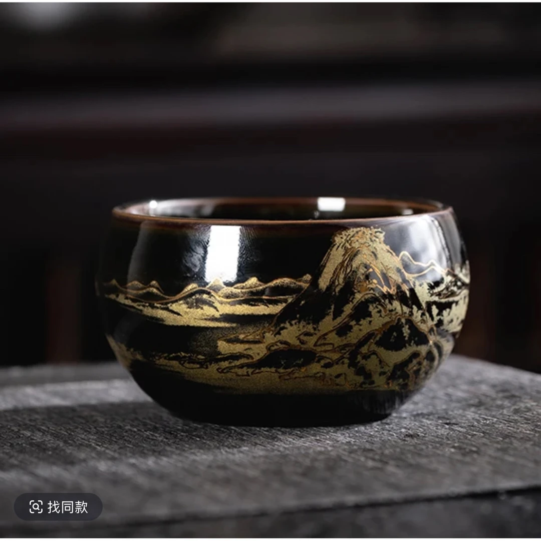 万里长城描金乌金杯