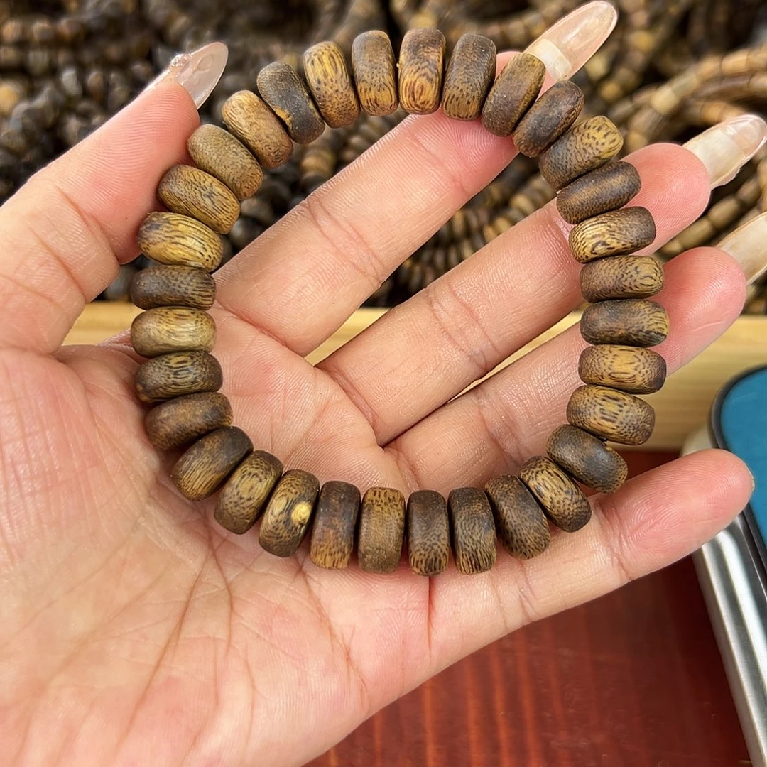 沉香沉香碎屑金沙叶卡12厚片算盘珠单圈13g