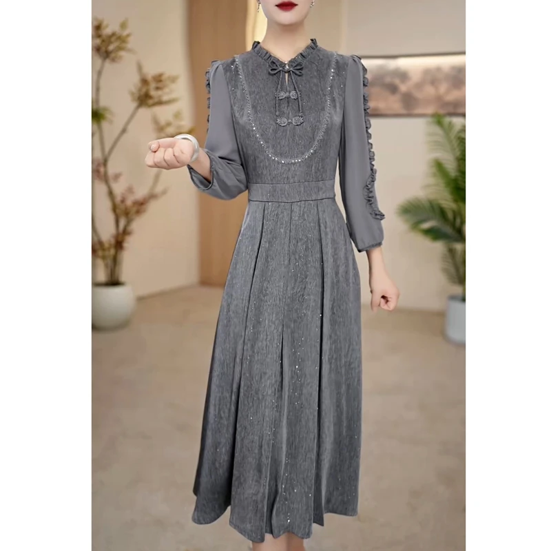 时尚设计感端庄大气轻奢连衣裙女2025春季新款高端精致中长款裙子