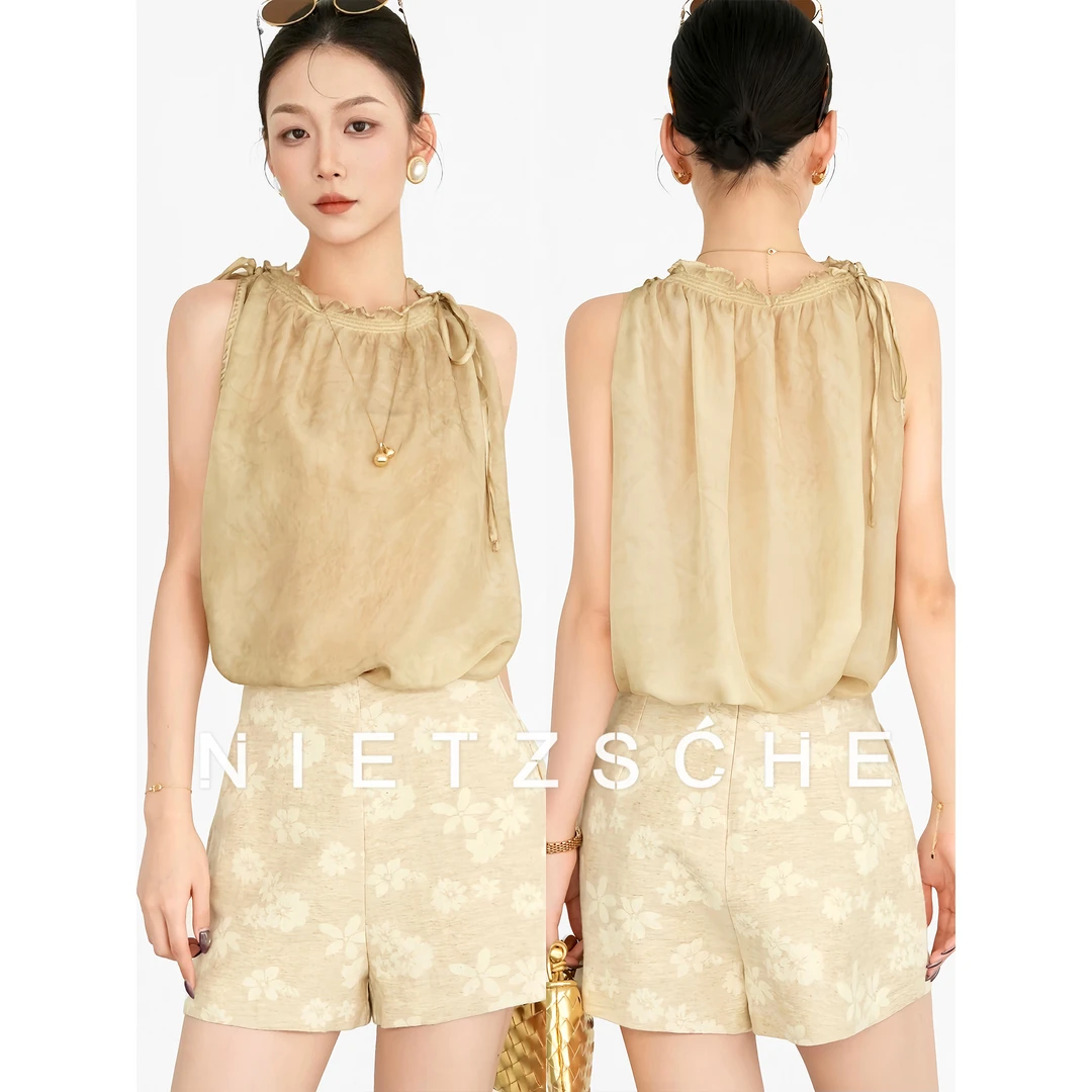 Nietzsche｜人间艺术品｜8姆米1oo%桑蚕丝 砂洗法式木耳边背心50096