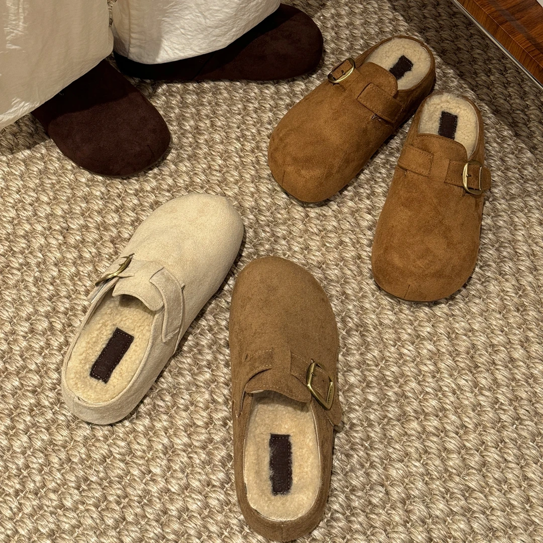 贾不假厚底加绒勃肯鞋2025新款秋冬女款内增高半拖鞋复古百搭爆款