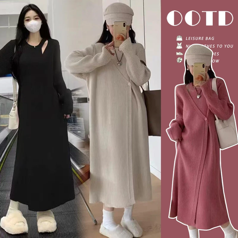 孕妇秋装连衣裙2025网红款宽松针织孕期裙中长款秋冬季显瘦外穿裙