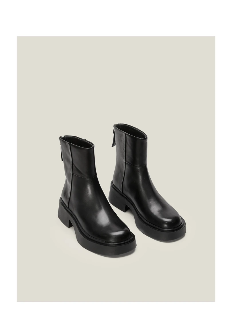 H【胎牛版】新款圆头时装靴时尚短靴烟筒靴黑色百搭马丁靴G3057