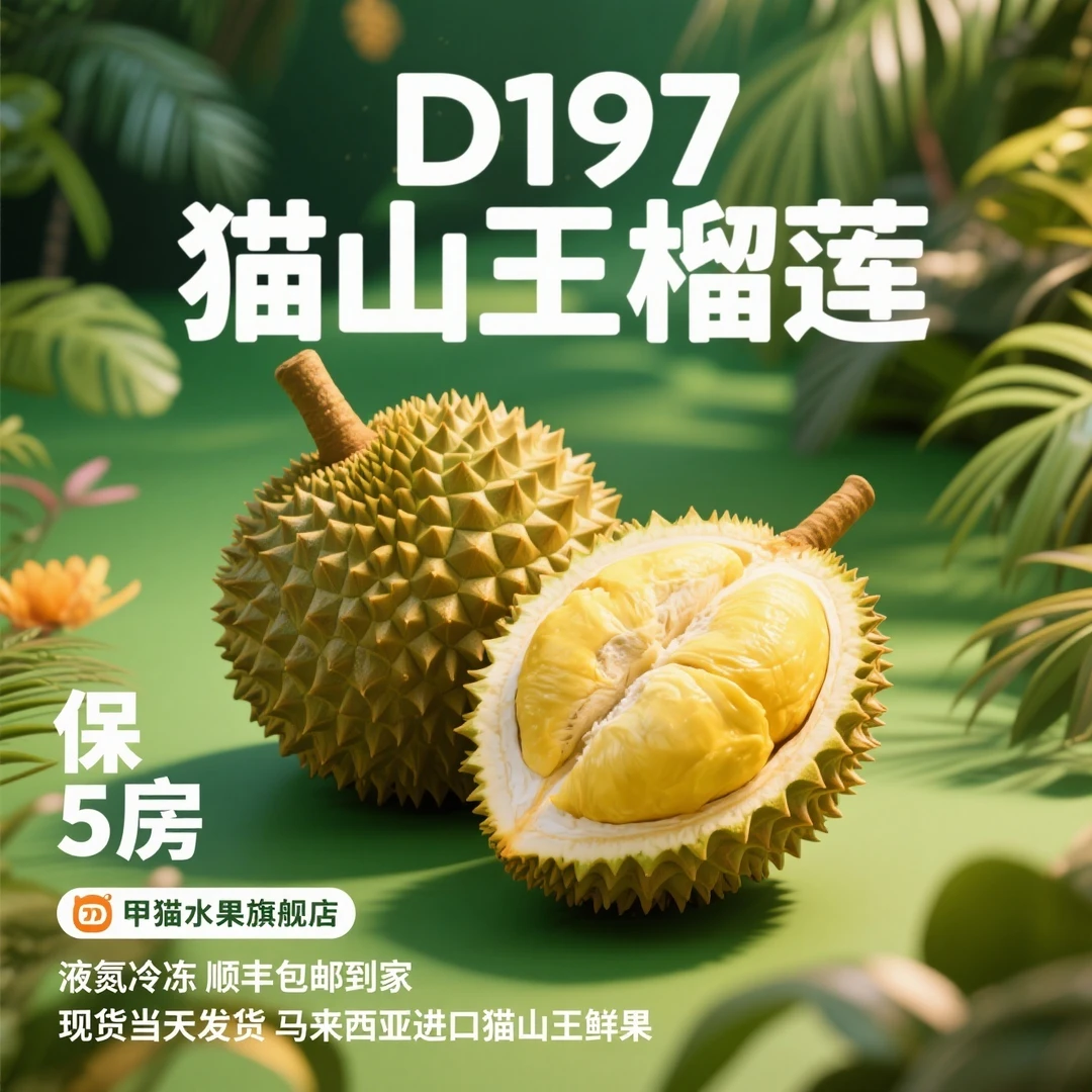 冷冻猫山王D197榴莲进口树熟榴莲肉液氮锁鲜整果榴莲冷冻完整顺丰
