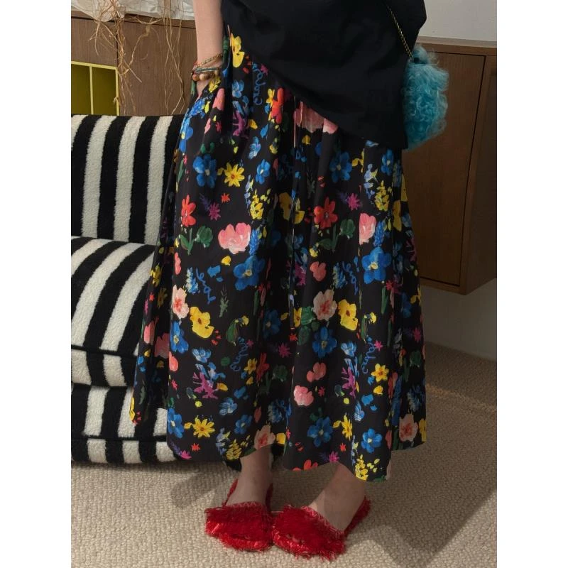 【花朵半裙】全松紧腰彩色花朵复古半裙J25BQ098