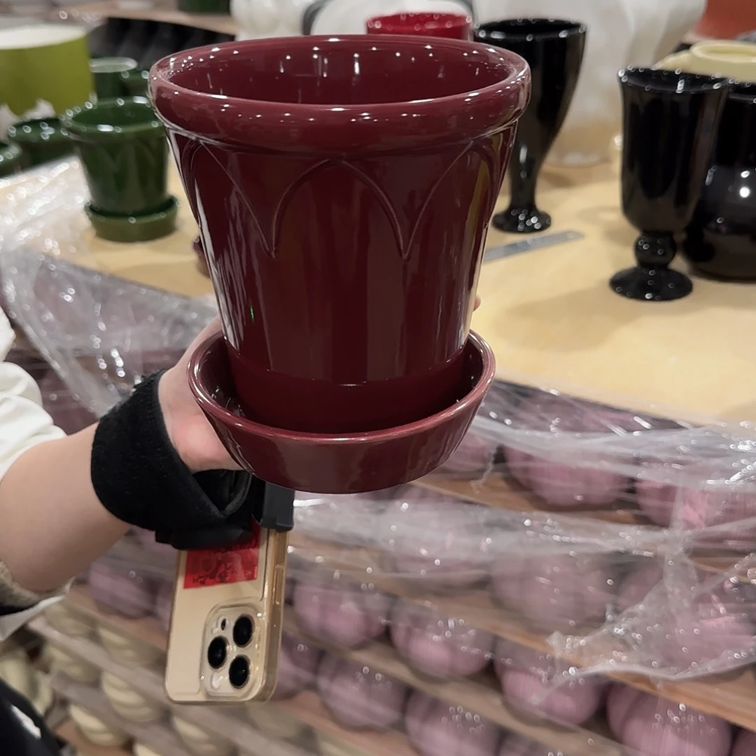 c3色釉款带托花盆花盆花盆