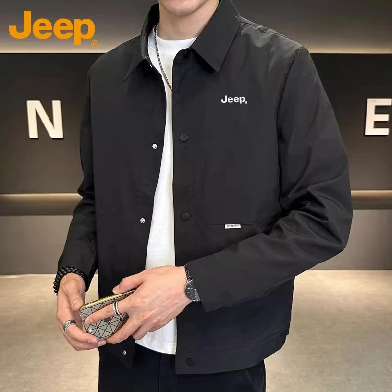 JEEP吉普翻领外套男士春秋季新款休闲男装潮流工装夹克男款上衣服
