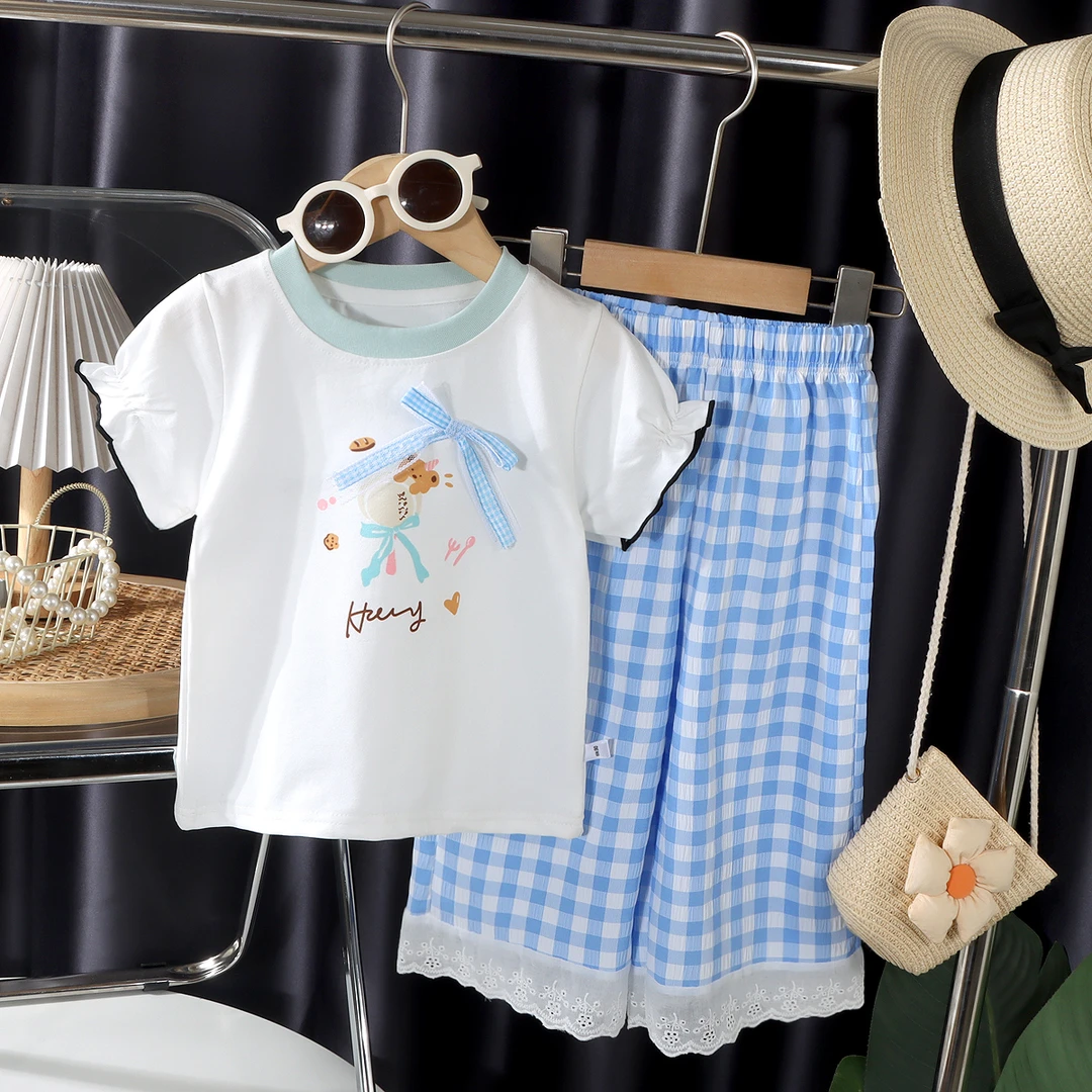 2025夏季新款宝宝City风短袖女童蝴蝶结套装