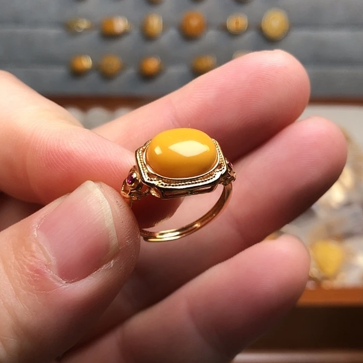 琥珀银S925镀金镶嵌戒指戒指7