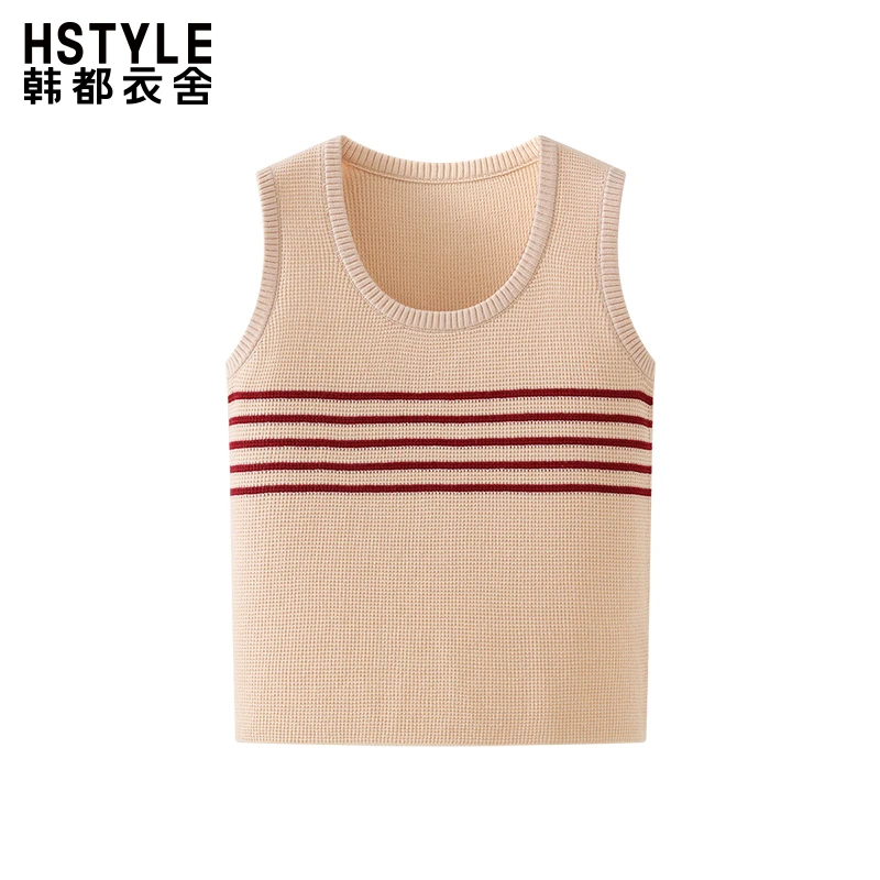 韩都衣舍设计感小众通勤条纹针织背心女时尚百搭套头马甲无袖上衣
