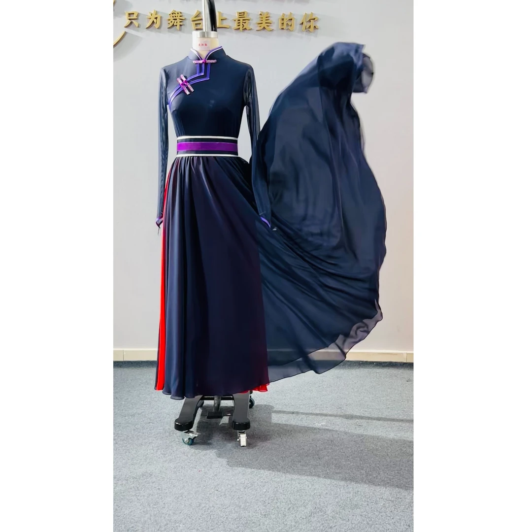 蒙古舞蹈2025新款民族舞天边鸿雁舞蹈大摆裙蒙族剧目服装飘逸长款