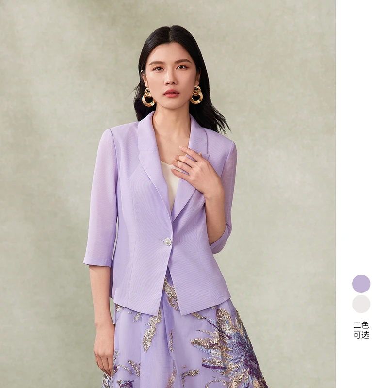 【晨粉专享价】BBLLUUEE粉蓝衣橱25夏装新款优雅通勤正装女一粒扣短