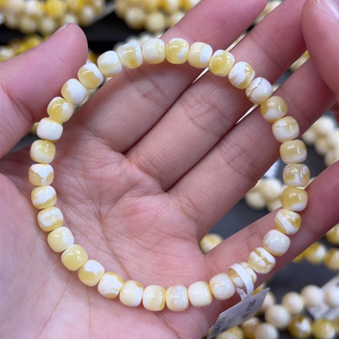 蜜蜡未镶嵌手链6*5.5mm金漆瓷白