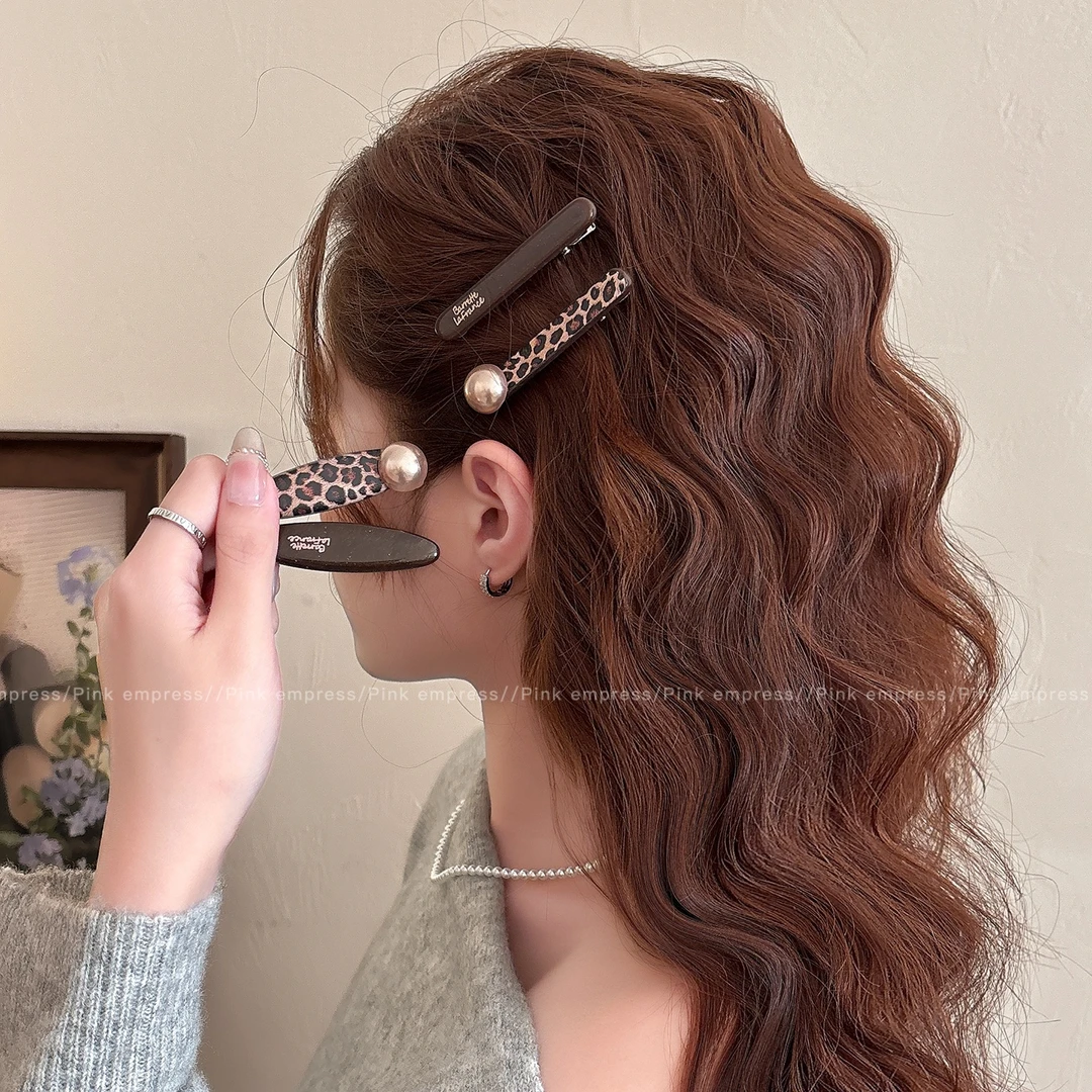 豹纹巧克力发夹女2025新款高级感前额碎发一字夹气质鸭嘴夹子发卡
