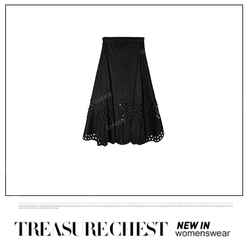 乔儿定制【倾城邂逅】三宅新款镂空半身裙纯色简约中长款气质百褶裙