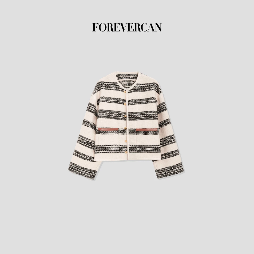 FOREVERCAN“奥克兰”小香风优雅宽松微喇叭袖外套上衣 SC21940
