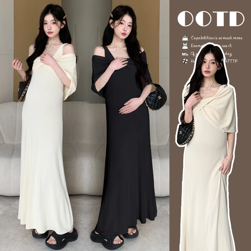 时髦孕妇装新款2025夏季法式设计感显瘦吊带洋气两件套孕妇连衣裙