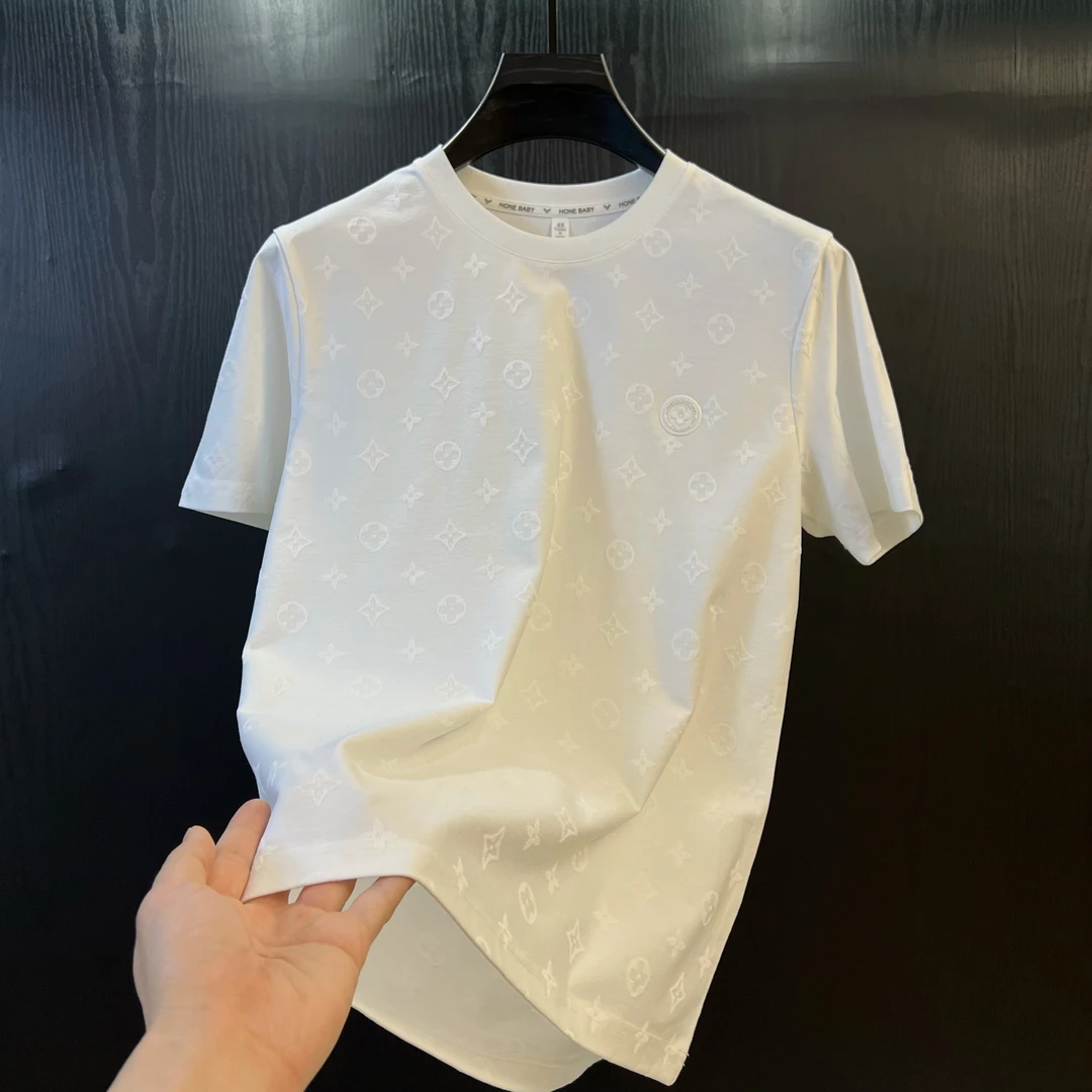 2025轻奢夏季新款老花男士圆领短袖T恤百搭时尚高品质半袖棉T