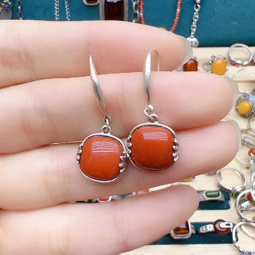 玛瑙/玉髓耳坠银S925镶嵌