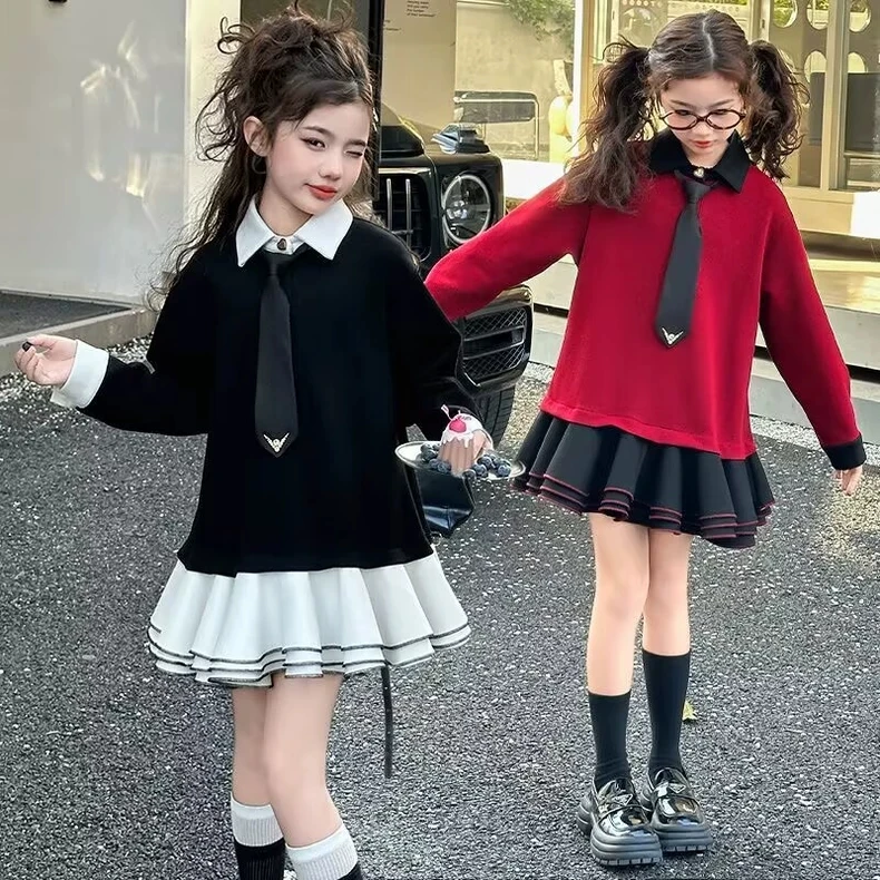 女童连衣裙春秋季新款女童POLO裙春装女孩学院风学生公主裙77521