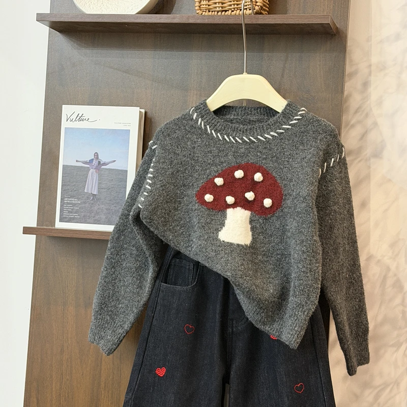 leomama【蘑菇毛衣】女童加厚针织毛线衣2025新款冬装洋气儿童上衣