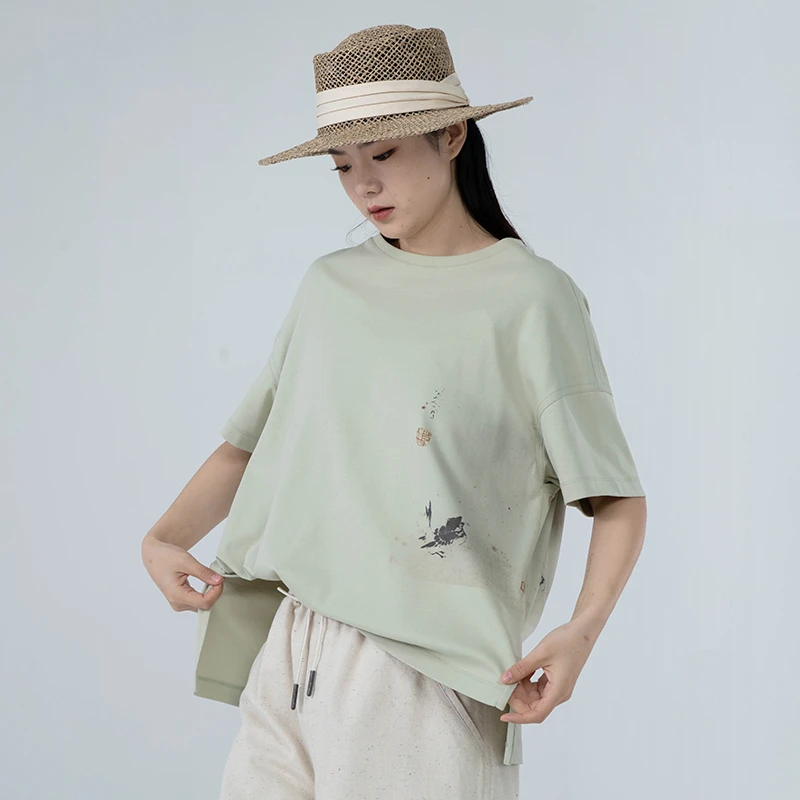 女装瑕疵品50321113中国风经典圆领印花通勤薄款短袖夏季女款