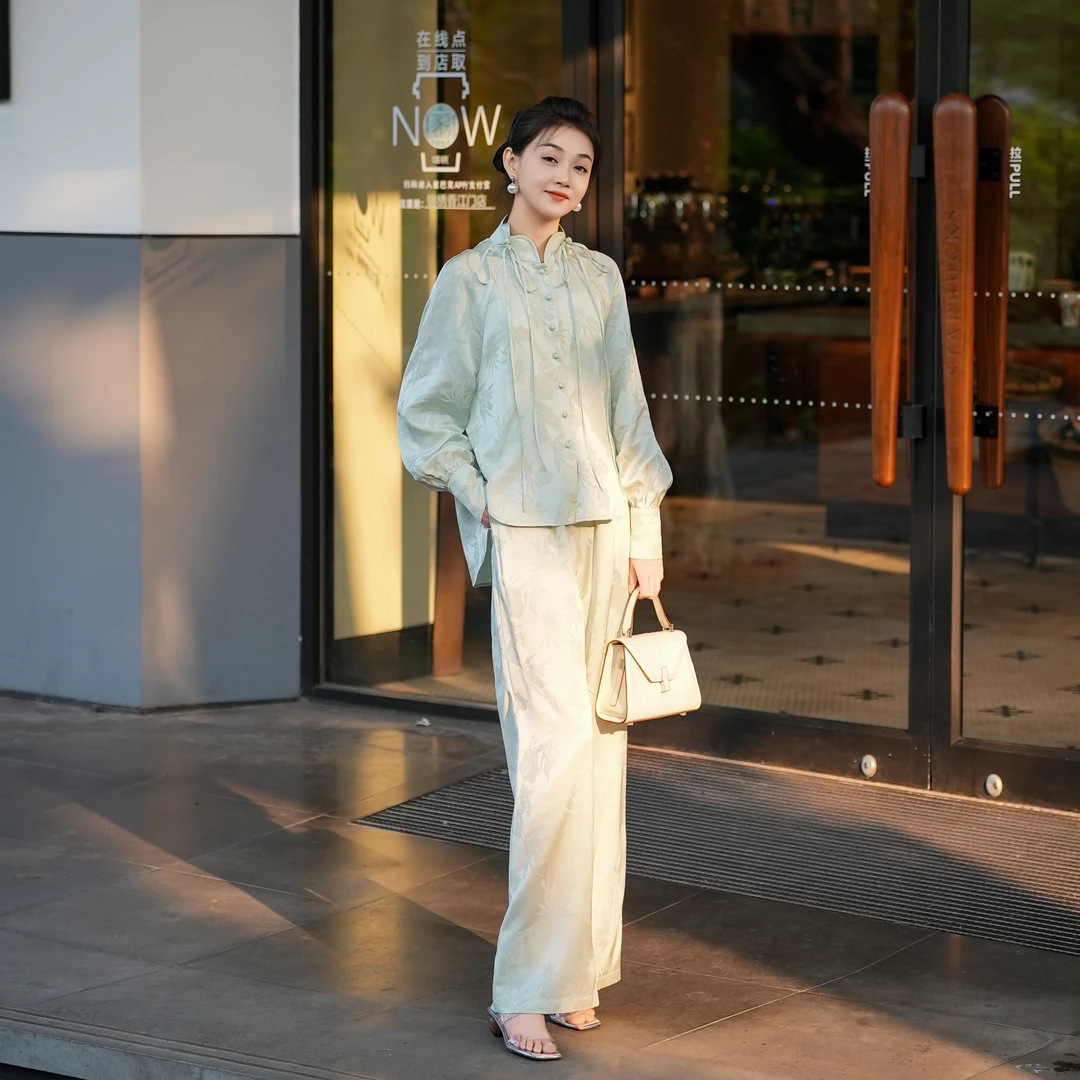 爱妃原创【锦韵】新中式套装欧若风中国风衬衫裤子两件套86664