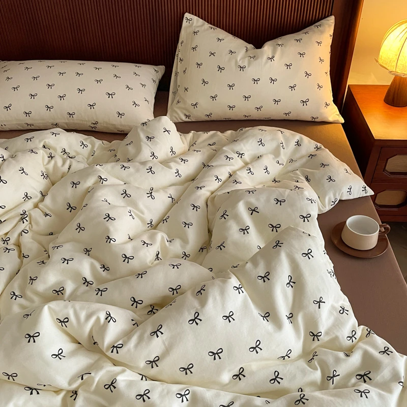 蝴蝶可颂全棉有氧双层纱四件套可爱小清新床上用品宿舍单人三件套