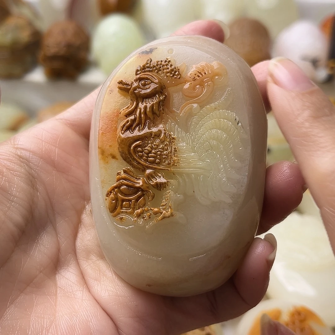 石材方解石手把摆件不退换鸡微瑕